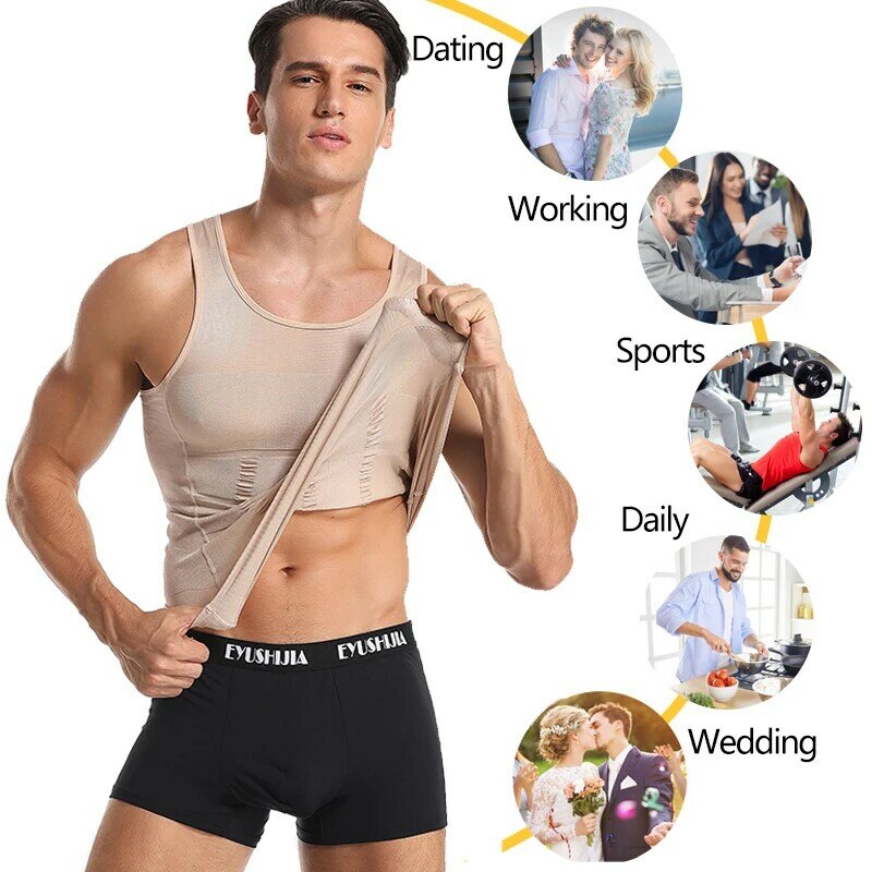 Modelador de corpo para homens, camisa apertada e sem mangas, exercício, cintura, treinador, beleza elástica, abdômen, regatas, seios de emagrecimento, colete de academia