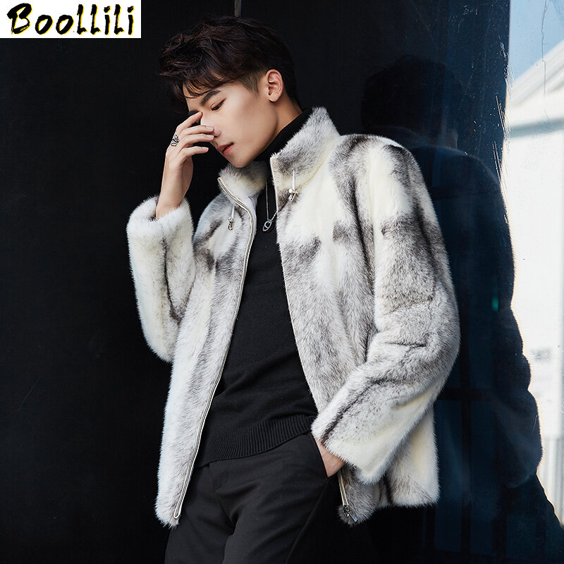 Homens vison boollili casaco de inverno casaco de pele real masculino coreano genuíno casacos de pele quente branco jaqueta de luxo