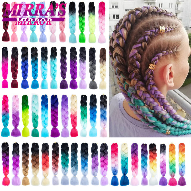 ミラの鏡-人工毛エクステンション,アフロジャンボブレード,24インチ,紫とピンクの色,偽の髪