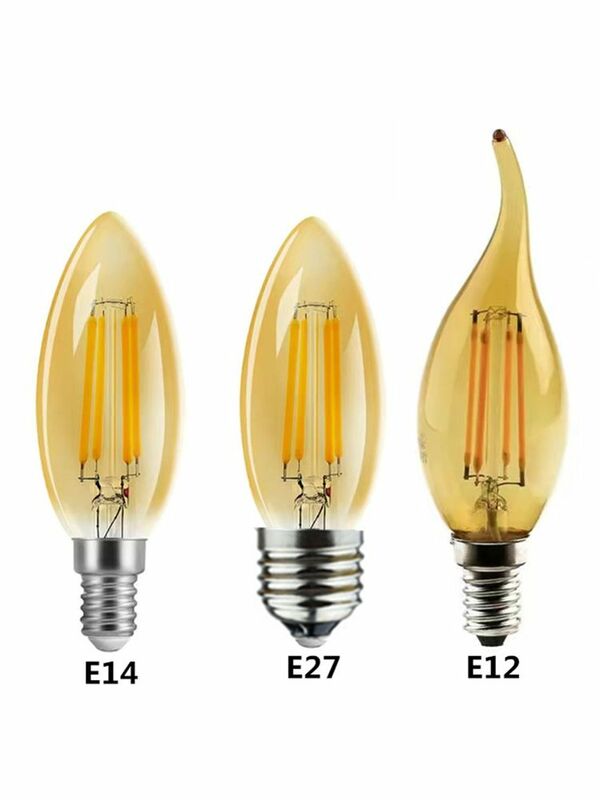 Vela de filamento LED Edison para luz de cristal, 5 piezas, color dorado, C35, C35L, 2W, 4W, 6W, Blanco cálido, regulable, E14, E12, E27, 220V, 110V