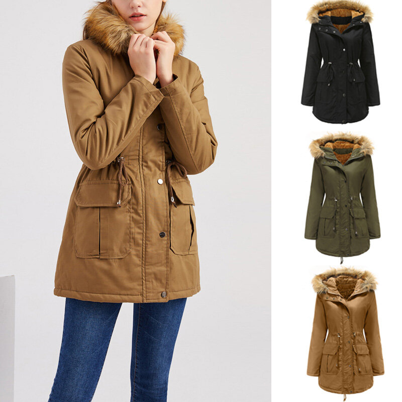 Plush Cotton Jacket Raccoon Fur Hooded 2021 Women Thickened Warm Winter Down Jacket Women Long Loose Down Snow Solid Thick Coat