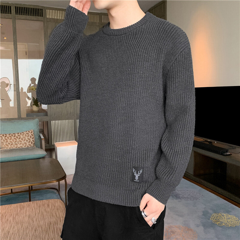 906-1 de los hombres suéter tejido estilo coreano ropa de calle de moda caliente gruesa Casual o-Cuello Jersey punto juventud par de Tops
