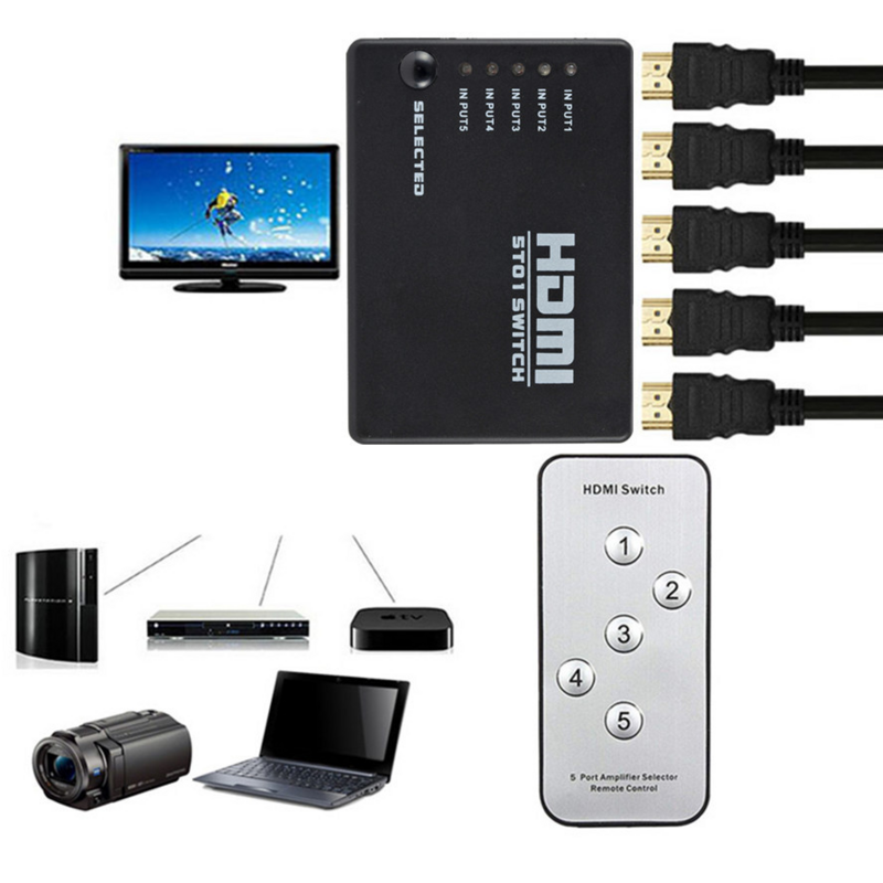 HDMI Switch 5 In 1 Out HDMI Splitter 5x1 mit IR Fernbedienung Unterstützt 3D 4K HD1080P HDMI Switcher Für PS4 Xbox Blu-Ray Player