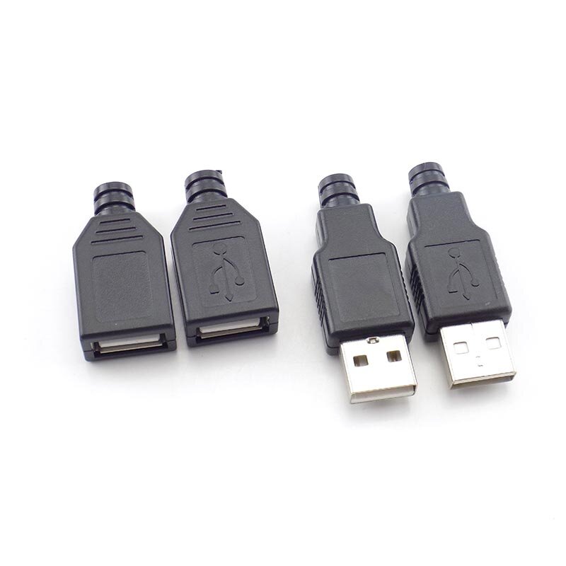 1/2.0 pcs 유형 A 여성 USB 남성 USB 4 핀 어댑터 소켓 검은 색 플라스틱 커버가있는 솔더 커넥터 DIY 커넥터 플러그
