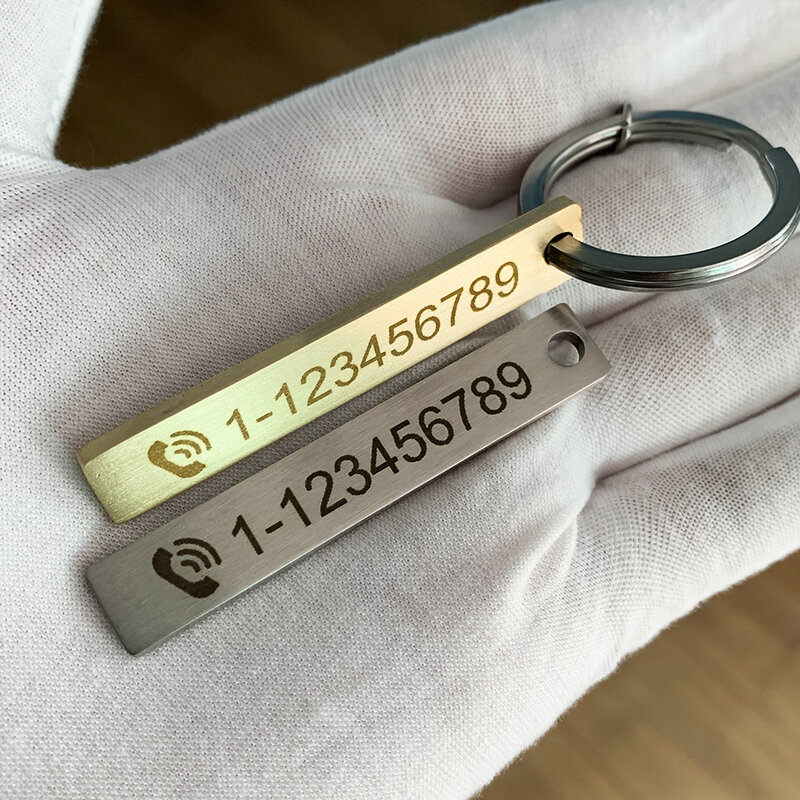 Porte-clés personnalisé en acier inoxydable pour hommes et femmes, numéro de téléphone, logo, porte-clés de voiture, clé à graver au laser, cadeau personnalisé