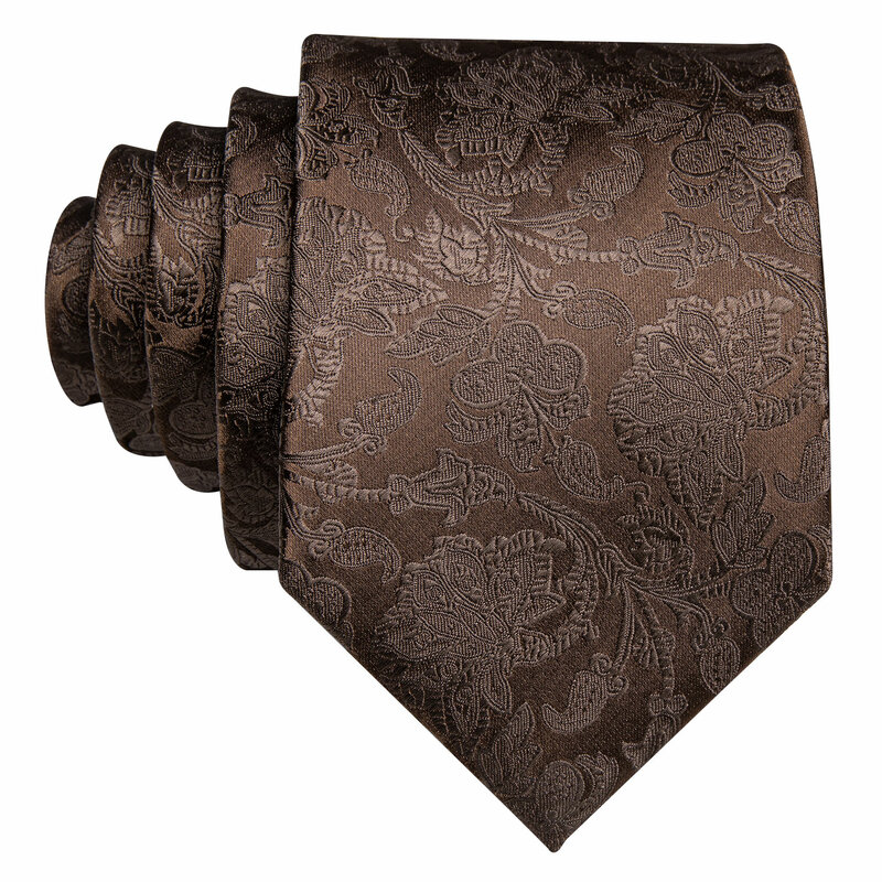 Gravata de casamento masculina, conjunto de gravatas de seda marrom floral com lenço de 9cm, estilo jacquard masculino