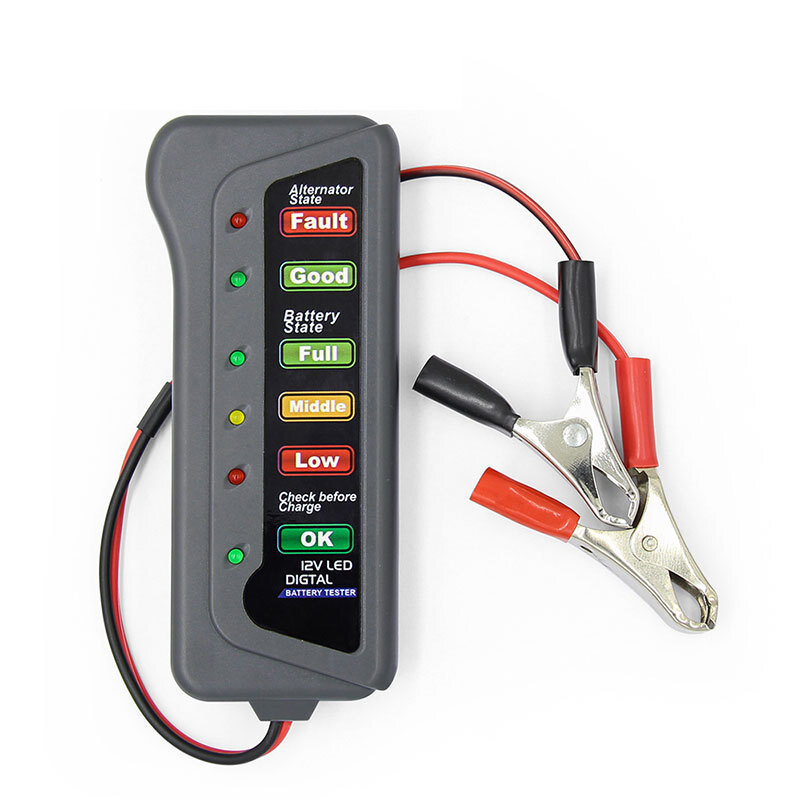 Mini 12V Tester akumulatora samochodowego cyfrowy Tester alternatora 6 wyświetlacz z podświetleniem LED narzędzie diagnostyczne do samochodów dla akumulatorów samochodowych Tester dla samochodów