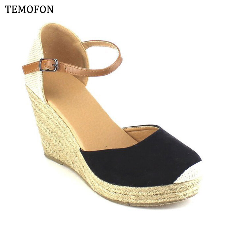 Temofon 2020 moda feminina sandálias cunhas sapatos de salto alto plataforma sandálias verão fivela cinta gladiador sapatos tamanho grande hvt1067