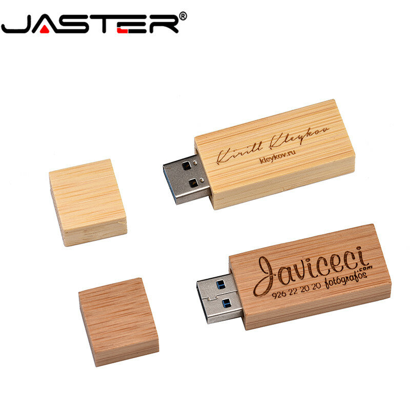 JASTER-unidad Flash USB 2,0 con grabado láser de madera, pendrive con caja, logotipo gratuito, 8GB, 16GB, 32GB, 64GB, regalo