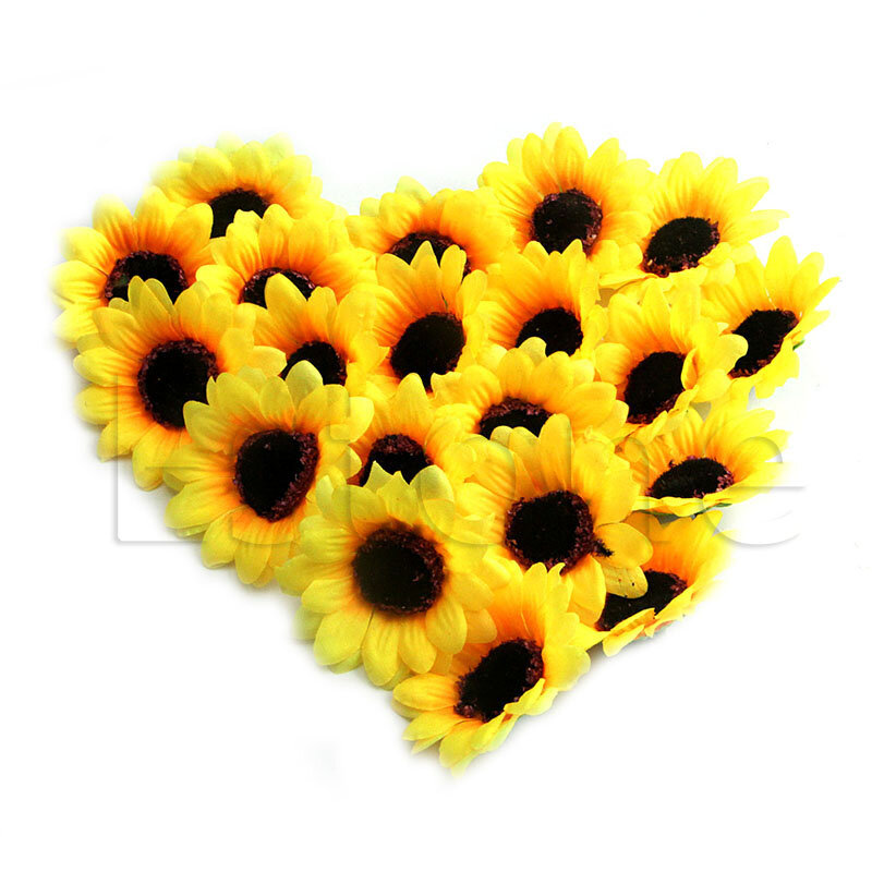 2022 جديد بالجملة 20 قطعة 7 سنتيمتر عباد الشمس زهور صناعية من الحرير رؤساء لتقوم بها بنفسك الزهور