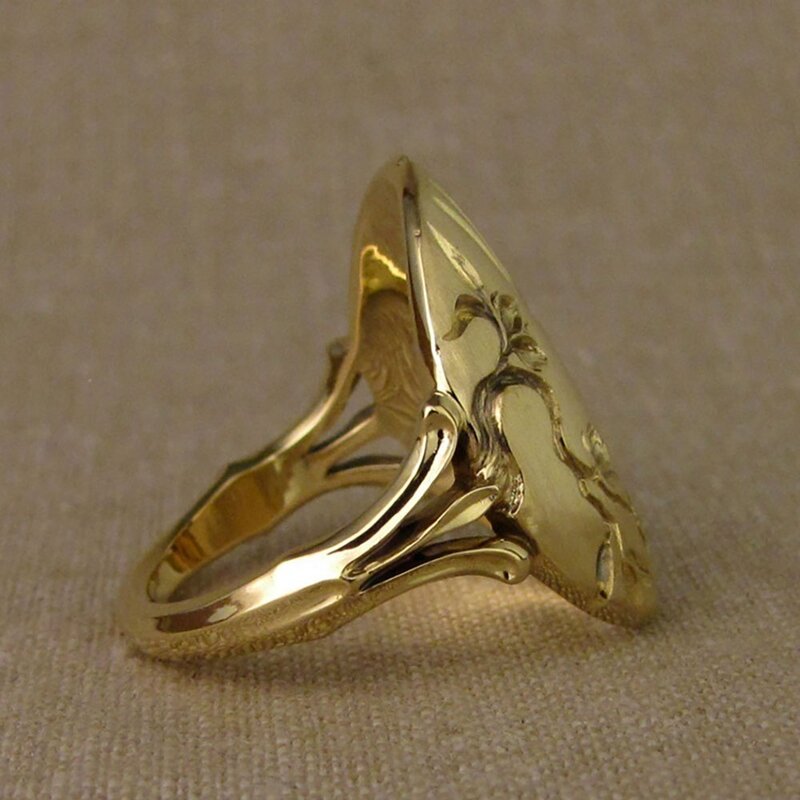 Luxury GoldสีHandแกะสลักรูปแบบดอกไม้แหวนแหวนหมั้นงานแต่งงานแฟชั่นเครื่องประดับ