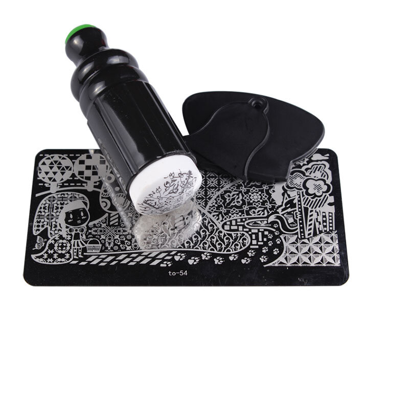 Estampador de plástico suave para uñas, 1 estampador y 2 raspadores, herramienta de Arte de uñas, Color negro, cabezal de silicona