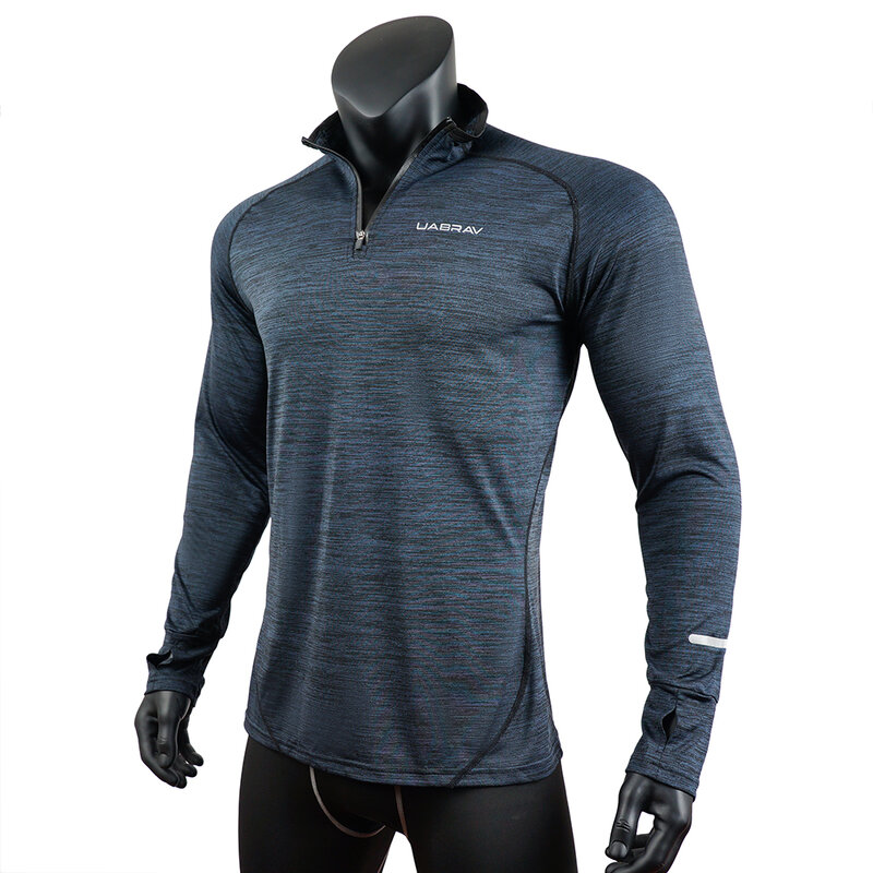 Mens Sports T-Shirt Sportswear Long Sleeve Running Gym Clothing Fitness Compression Shirt Zip Pullover Hiking Rashguard w42