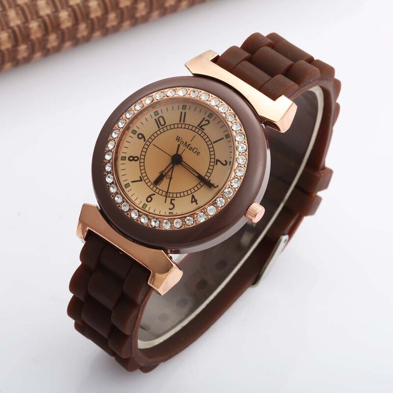 WOMAGE-relojes de silicona con diamantes de imitación para mujer, cronógrafo de cuarzo, informal, deportivo, femenino