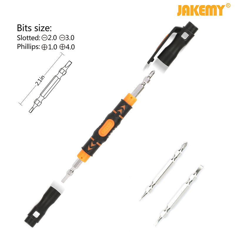 JAKEMY bolígrafo destornillador portátil 3 en 1, brocas de doble cabeza con ranurado bidireccional magnético y brocas Phillips, Kit de herramientas de reparación de bricolaje