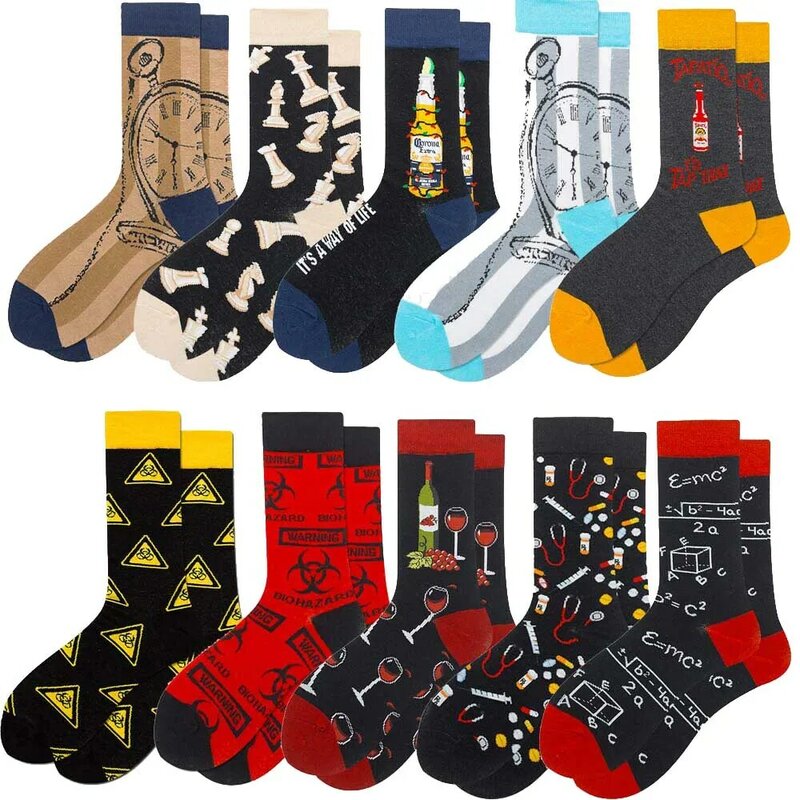 Coloridos calcetines de algodón para hombre, calcetín con símbolo divertido, ajedrez Internacional, fórmula geométrica, regalo de Navidad, Harajuku