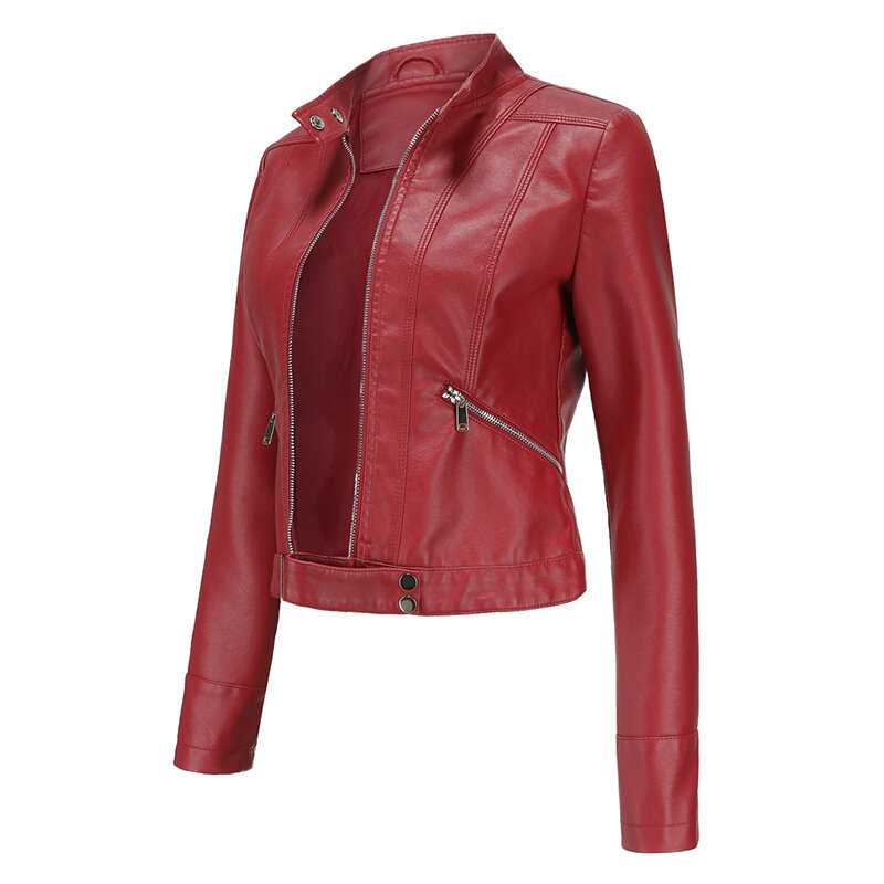 女性のためのファッショナブルな革のジャケット,カジュアルな春と秋のpuのジャケット,オートバイの乗馬服,ヨーロッパのサイズのコート