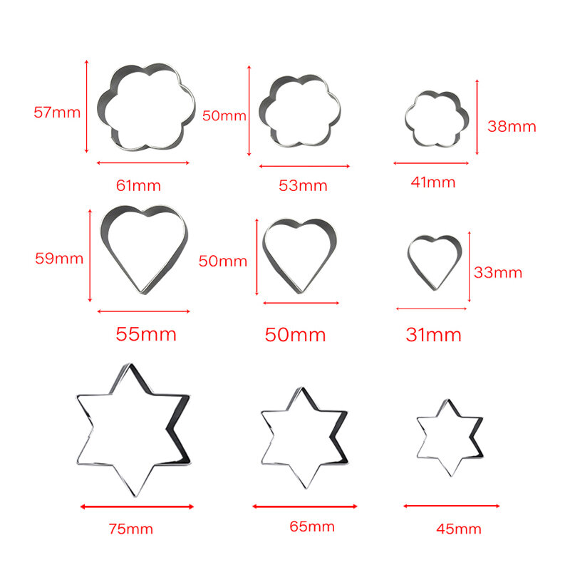 3pcs/set Baking Mould Star Heart Flower Cutter Stainless Steel Egg Mould Cookie Cutter Biscuit DIY Mold