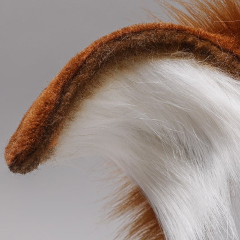 Ikat Kepala Telinga Anjing Lembut Lucu Bando Rambut Hewan Berbulu Wanita Kostum Buatan Tangan Cosplay Bulu Panjang Ikat Kepala Pesta
