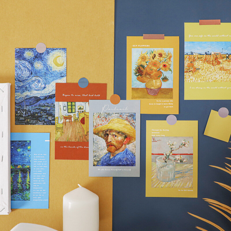 Pinturas decorativas de la serie de pinturas famosas de Van Gogh, Monet, Matisse, pintura al óleo, decoración DIY, postales, pegatina de pared, 15 piezas por juego