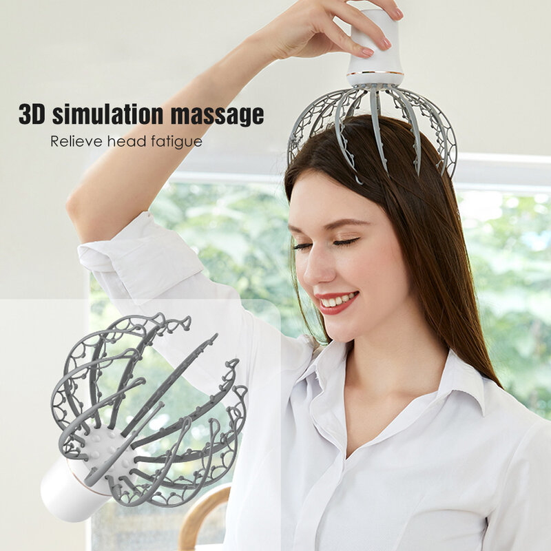 Elétrica polvo cabeça massageador, Massageador do couro cabeludo sem fio para o corpo, pescoço massagem garra, dispositivo de vibração