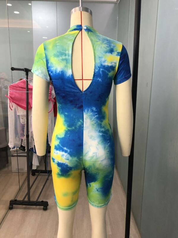 BKLD – combinaison courte sans manches pour femmes, avec imprimé Tie and Dye, moulante, Club, Slim, pantalon court, 2020