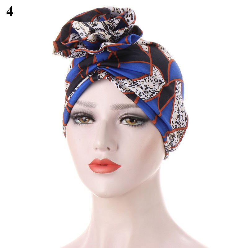 2021 Flower Print Women's Turban Hat Flower Cloth Bonnet Hat Street Shooting Hijab Decorative Hedging Cap Decorative Turban Hat