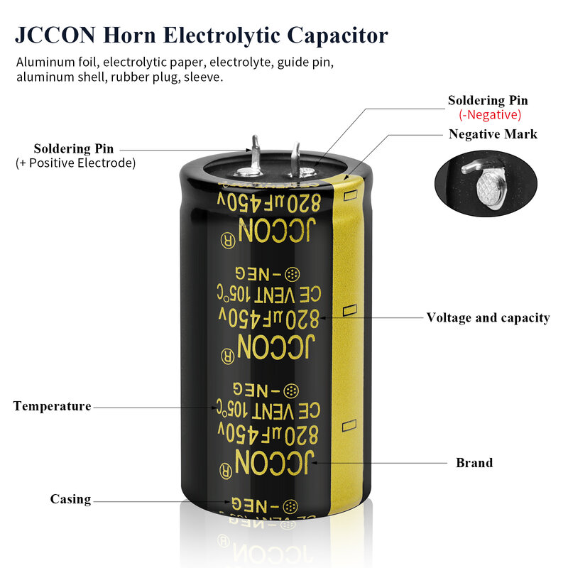 JCCON-condensador electrolítico de Audio para amplificador Hifi, condensador de Audio de alta frecuencia, altavoz ESR bajo, 80V, 3300UF, 4700UF, 6800UF, 10000UF, 2 piezas
