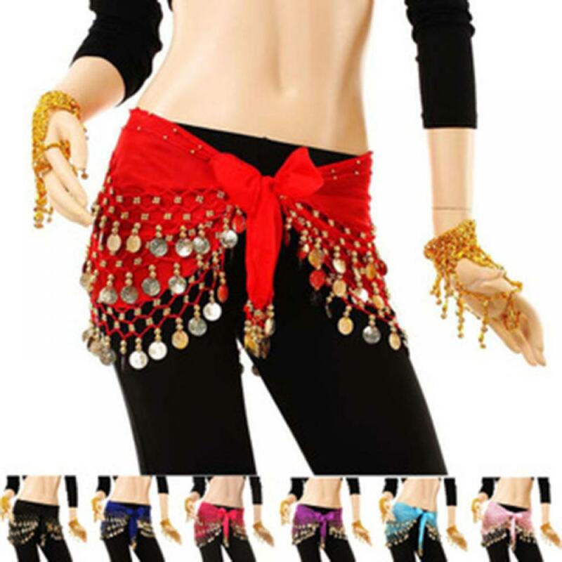 Lady Women Belly Dance Hip Scarf Akcesoria 3-rzędowa spódnica z paskiem ze złotymi monetami do tańca brzucha Łańcuszek do tańca dla dorosłych