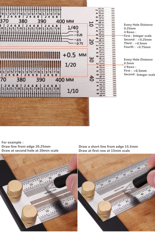 200/300/400mm marcatura di precisione in acciaio inossidabile T righello posizionamento del foro righello di misurazione strumento di incisione per la lavorazione del legno