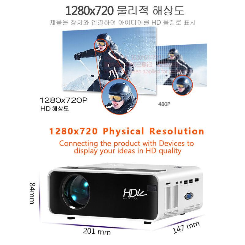 Aun mini projector led d60, 1280x720p resolução, cinema em casa portátil, beamer de vídeo 3d, opcional wifi d60s, decodificação de 1080p