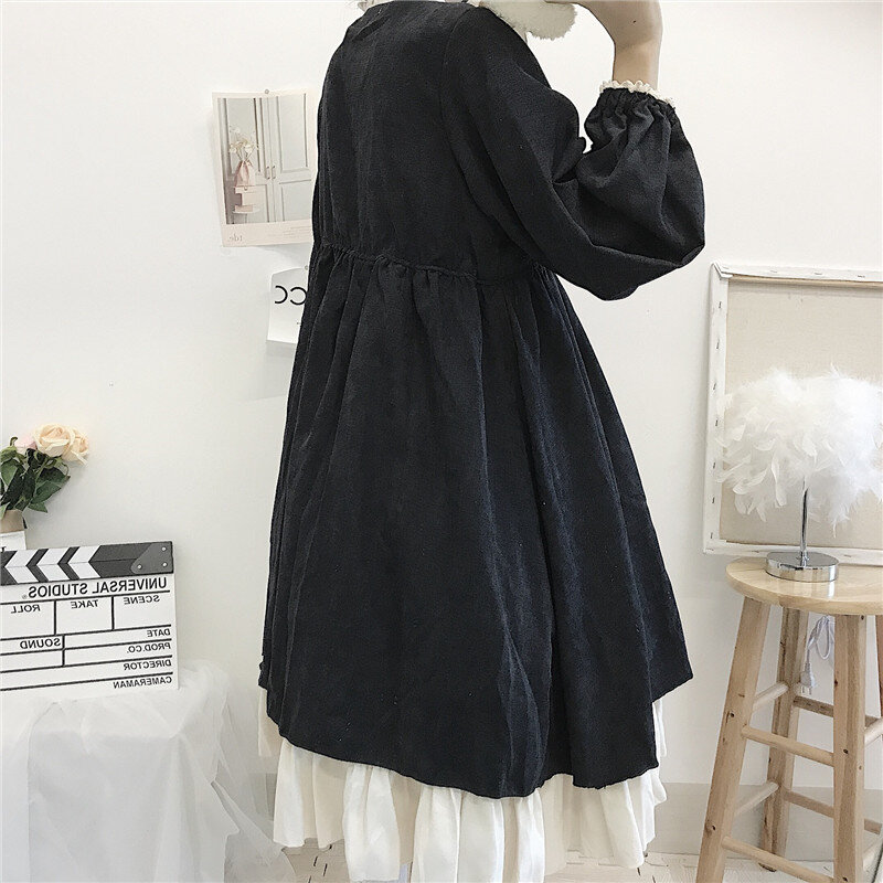 Женское платье с оборками на воротнике, черное готическое платье в японском стиле Лолиты, платье для косплея с оборками, Осень-зима 2020