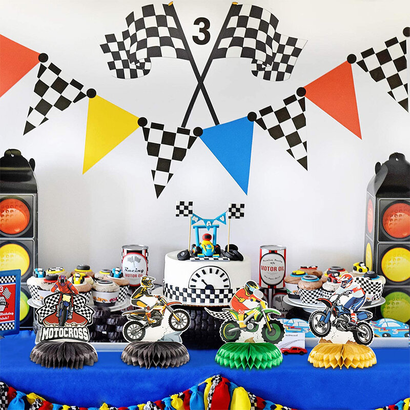 Boule de centre de table en accent d'abeille pour garçons, fournitures de fête d'anniversaire, décor de moto, thème de vélo de course cool, 6 pièces