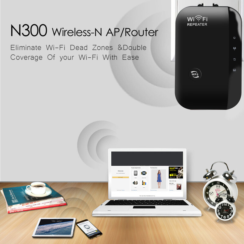 Repetidor Wi-Fi sem fio de longo alcance, extensor Wi-Fi, amplificador 300Mbps, impulsionador Wi-Fi, 802.11N sinal, ponto de acesso