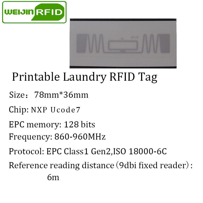 UHF RFID laundry tag Waschbar druckbare kleidung chip 78x3 6 915 868 860-960M NXP Ucode7 EPC Gen2 6C smart karte passive RFID tags