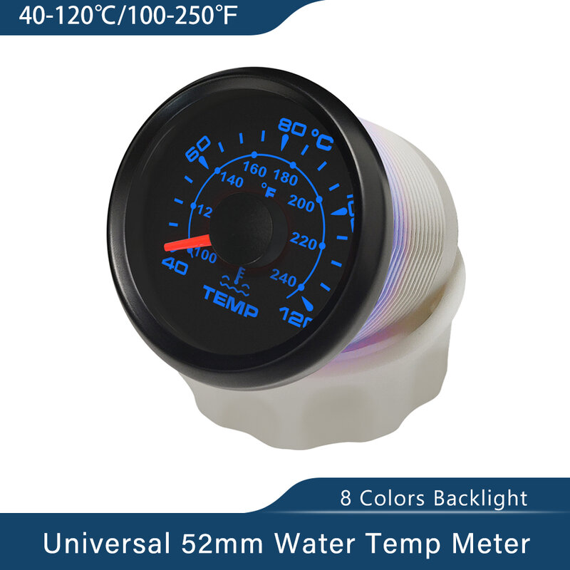 2" Water Temperature Gauge Temp Meter for Car Motorcycle RV Auto Yacht Boat with 8 Colors Backlight Universal  12V 24V