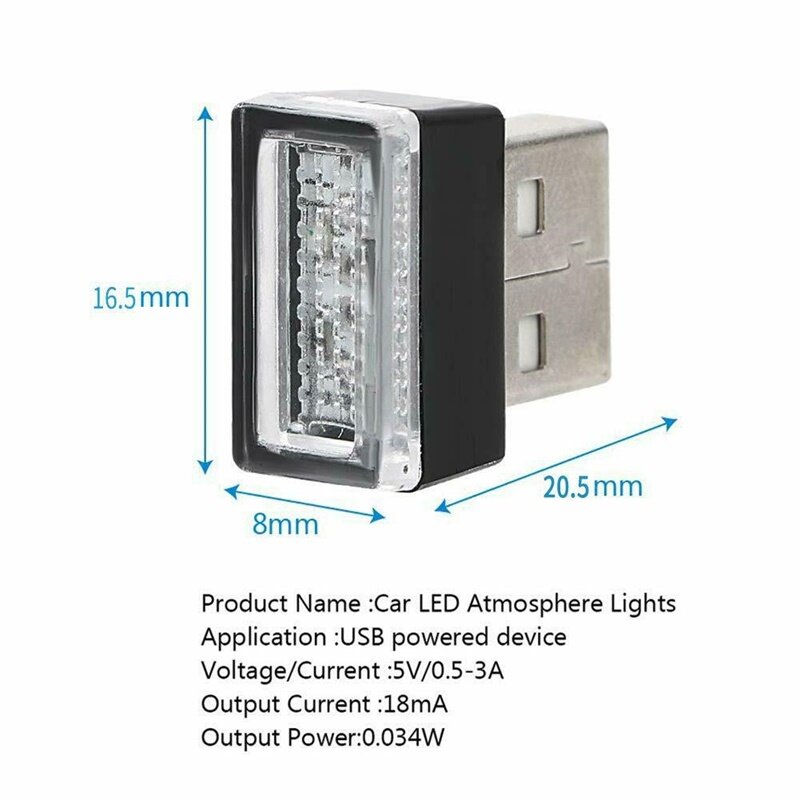 Mini veilleuse Flexible, USB 5V lumière LED colorée, 10X lampe pour l'atmosphère de voiture, accessoire lumineux avec effet lumineux