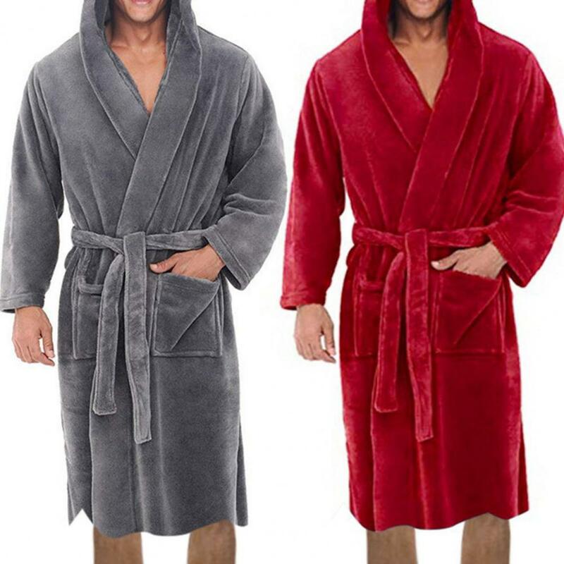 Attractive Plush Bathrobe Coldproof Lightweight Hooded Warm Male Bath Robe  Pajamas Robe    Bath Robe