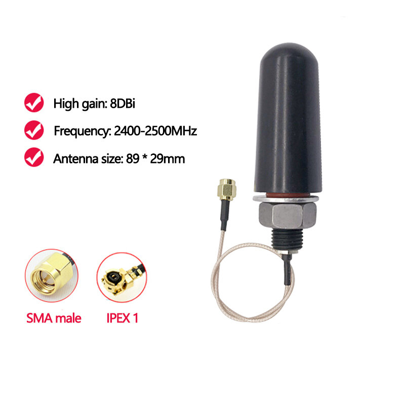 2.4G Omnidirectional Wifi Outdoor Smart Antenna High Gain 8DBi Mini Waterproof Cabinet Cable RG178 20cm SMA Male IPEX Connector