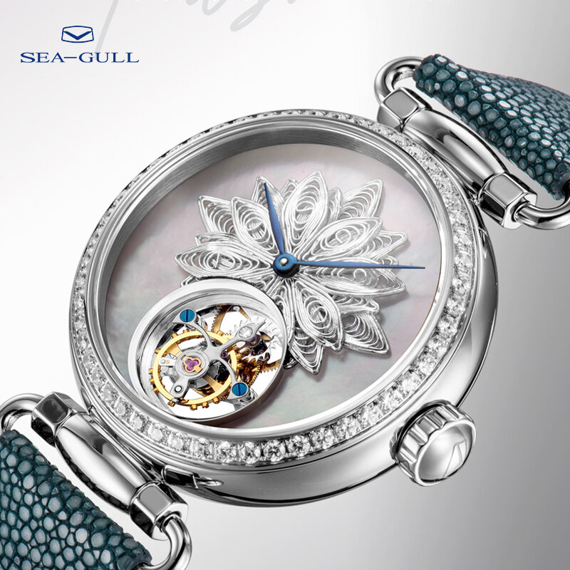 をシーガルトゥールビヨン機械式時計の高級ブランド女性マニュアルトゥールビヨンファッション中空腕時計アーティストシリーズ8103L