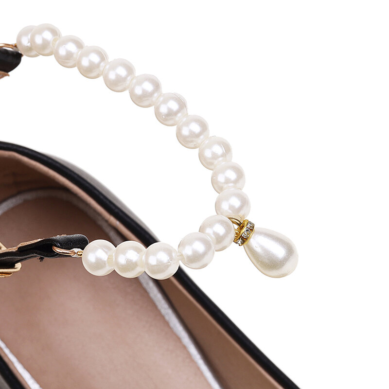 Scarpe con tacco largo scarpe da sposa bianche scarpe da donna con catena di perle piattaforma tacchi alti cinturino alla caviglia scarpe da ballo per ufficio da donna 33