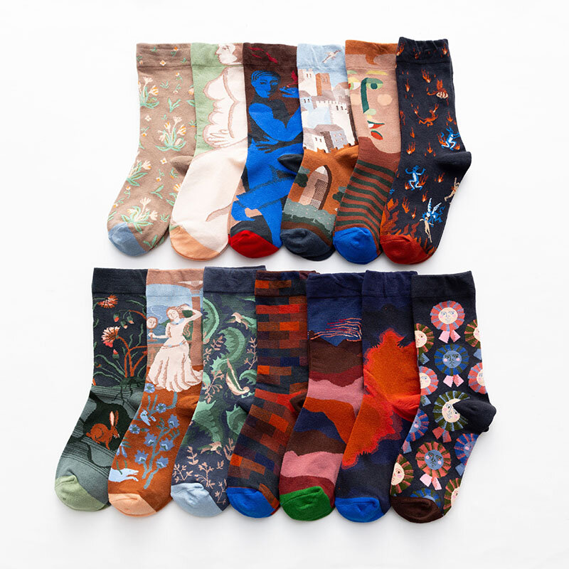 Francia Design Happy Creative Socks Cotton Funny Meias donna novità Casual colore moda Crew Sox Calcetines Skarpetki Harajuku