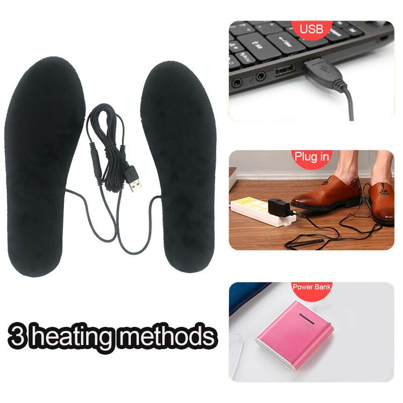 1set USB Electric EVA Elastic Fiber Heating Insoles Winter Keep Warm Foot Shoes Insole Solid Soft Washable Shoes Pad Foot Warmer