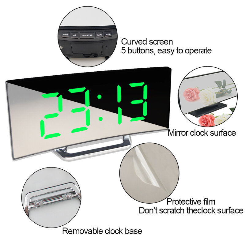 디지털 알람 시계 데스크탑 시계 어린이 침실 홈 장식 온도 스누즈 기능 책상 테이블 시계 LED 시계, 전자