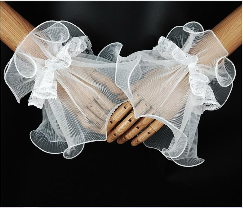 Feminino luvas curtas tule luvas sem dedos comprimento de pulso etiqueta luvas casamento luva festa cosplay acessórios