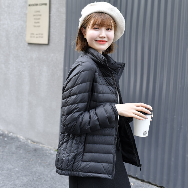 울트라 라이트 다운 재킷 및 코트 여성용, 90% 화이트 덕 다운 봄 아웃웨어 모자 분리형 패딩 재킷 슬림 코트