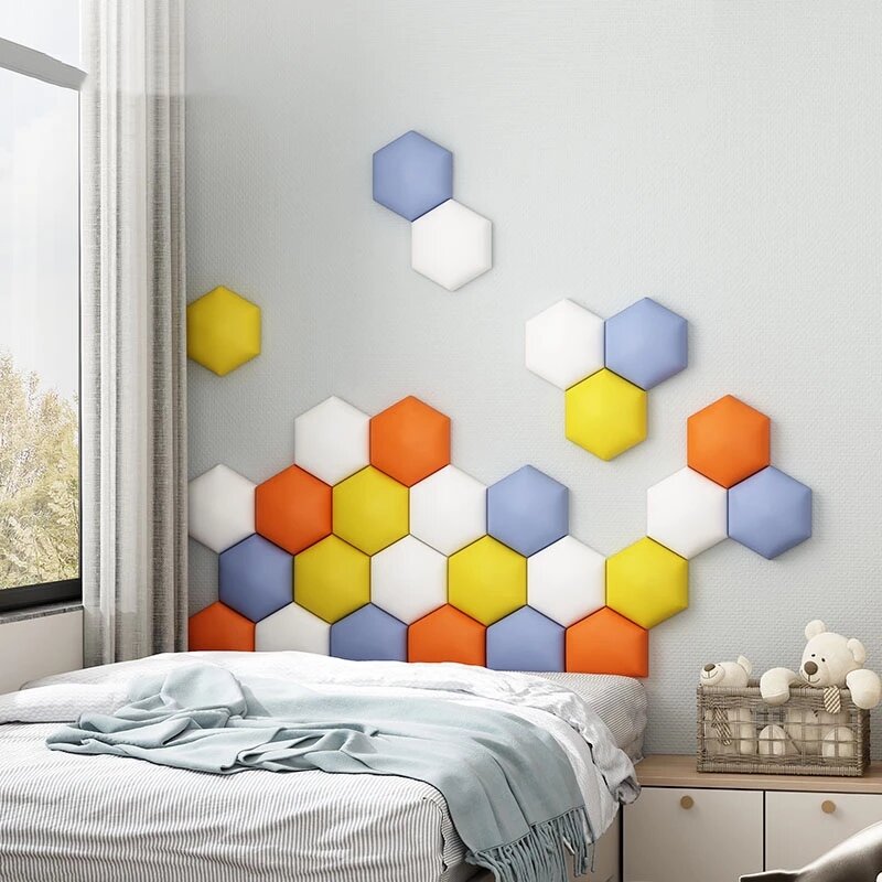 Hexagon Bett Kopfteile Weiche Pack Wand Aufkleber Selbst-adhesive Hintergrund Wand Decor Cabeceros Tatami Kinder Anti-Kollision Tete de Lit