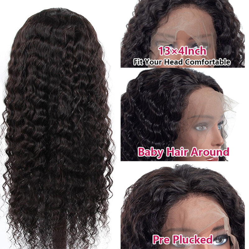 VSHOW-Remy brasileiro onda profunda peruca para mulheres, perucas de cabelo humano frente do laço, pré arrancadas linha fina, 4x4 Lace Encerramento, 13x4