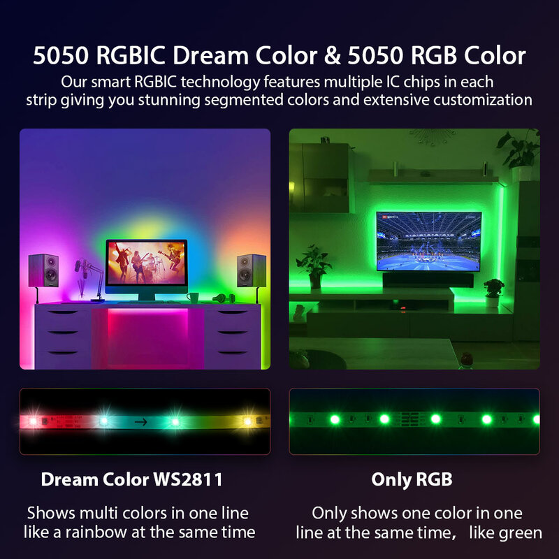 คริสต์มาส,RGBIC LED Strip ไฟ IP65กันน้ำ,Segmented DIY,ColorChasing Effect,rainbow Light Decor สำหรับคริสต์มาสต้นไม้