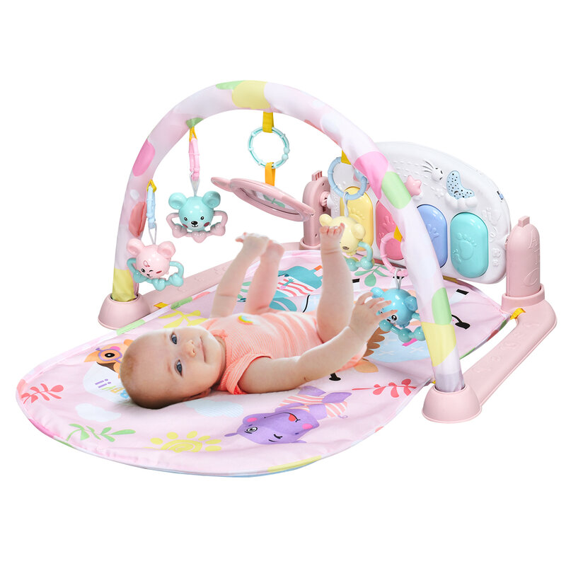 Baby Gym Play Mat 3 in 1 Fitness Music & Lights Fun Piano Activity Center Pink